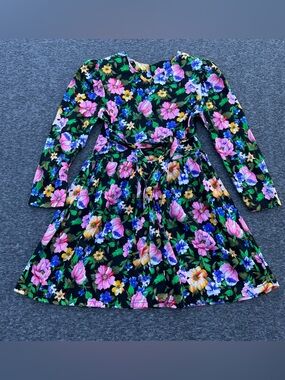 Vintage Ronnie Togs Floral Dress Girls 14 Belted Made in USA Cottagecore